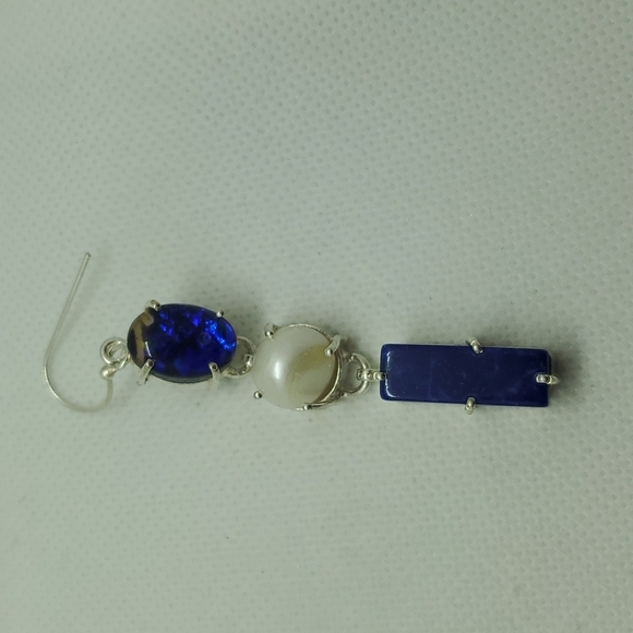 Nwot!! Lapis, River pearl, doublet opal earrings - Picture 4 of 7